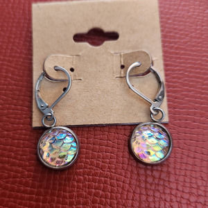 Iridescent Pink Textured Mermaid Scale Earrings